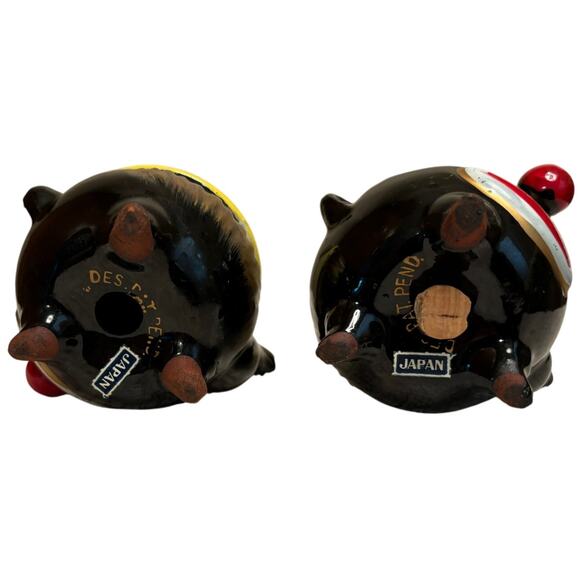 Vintage Thames Redware Black Clown Face Teapot Salt & Pepper Shakers Japan 50s - Picture 7 of 9